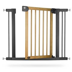 Barierka bramka zabezpieczająca: metal + drewno, czarna