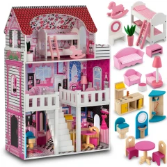 Domek drewniany dla lalek z akcesoriami 60x30x90 cm