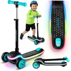 Hulajnoga trójkołowa dla dzieci balansowa LED Ricokids Leddi - czarno-turkusowa