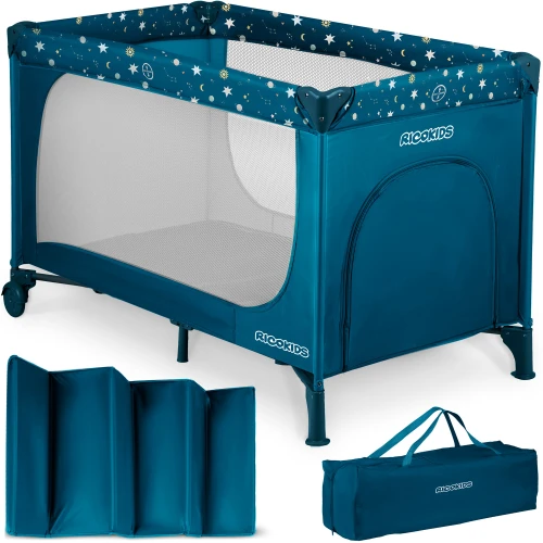 Łóżeczko turystyczne + materac + torba 125 x 65 x 78 cm RK-240 granatowe