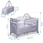Łóżeczko turystyczne + materac + torba 123,5 x 65 x 76 cm RK-241 szare