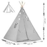 Namiot tipi dla dzieci z girlandą i światełkami - szare