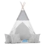 Namiot tipi dla dzieci z girlandą i światełkami - jasno szare w chmurki 