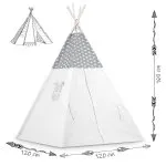 Namiot tipi dla dzieci z girlandą i światełkami - jasno szare w chmurki 