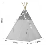 Namiot tipi dla dzieci z girlandą i światełkami - szare w gwiazdki