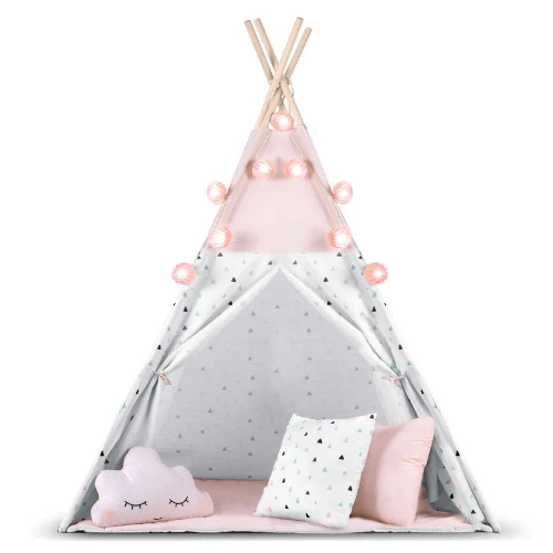 Namiot tipi dla dzieci z girlandą i światełkami Nukido - różowy