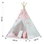 Namiot tipi dla dzieci z girlandą i światełkami - różowe