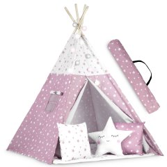 Namiot tipi dla dzieci ze światełkami - różowe w gwiazdki 
