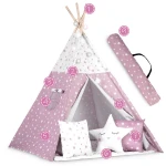 Namiot tipi dla dzieci ze światełkami Nukido - różowe w gwiazdki 