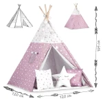 Namiot tipi dla dzieci ze światełkami Nukido - różowe w gwiazdki 