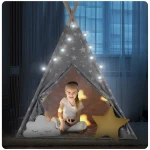 Namiot tipi dla dzieci ze światełkami Nukido - szary w gwiazdki 